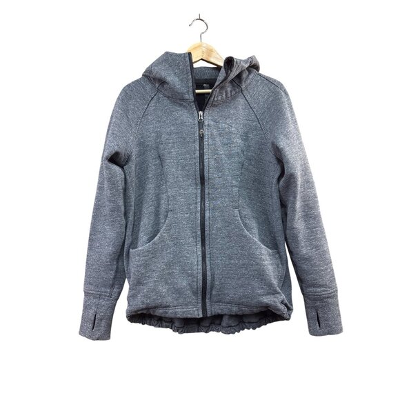 Lululemon Gray Full-Zip Hoodie With Thumbholes & Hood Size 10 - Picture 2 of 8